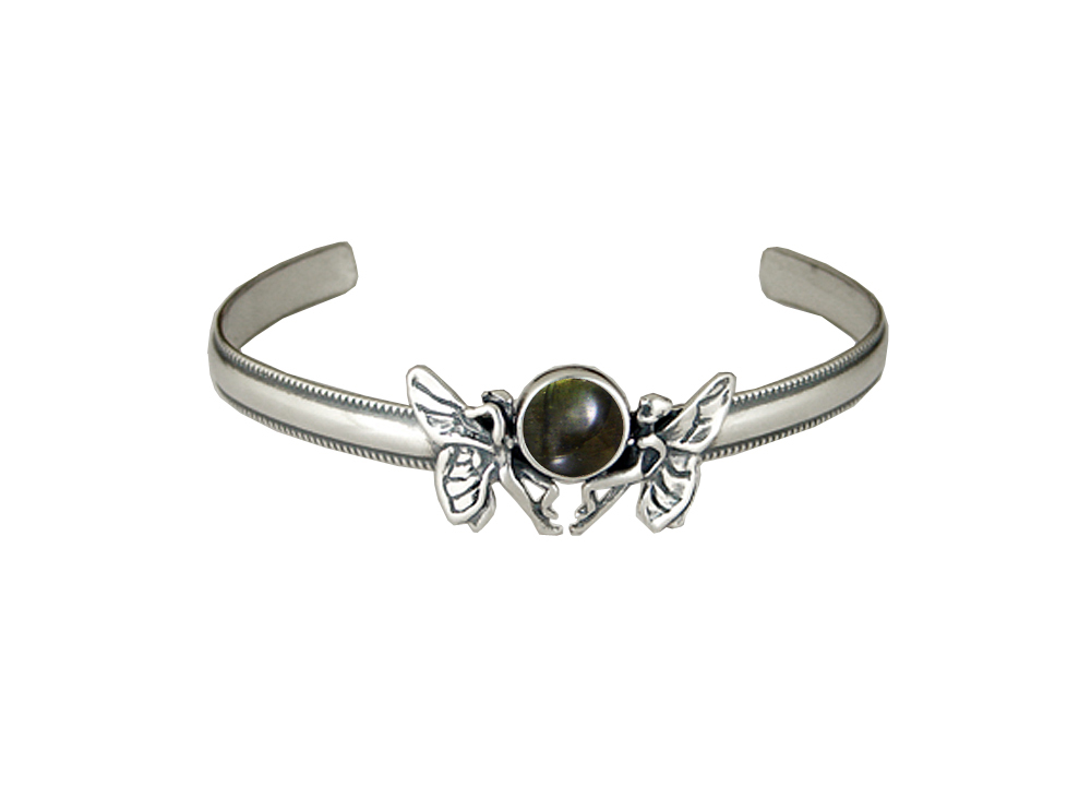 Sterling Silver Double Fairy Cuff Bracelet With Spectrolite